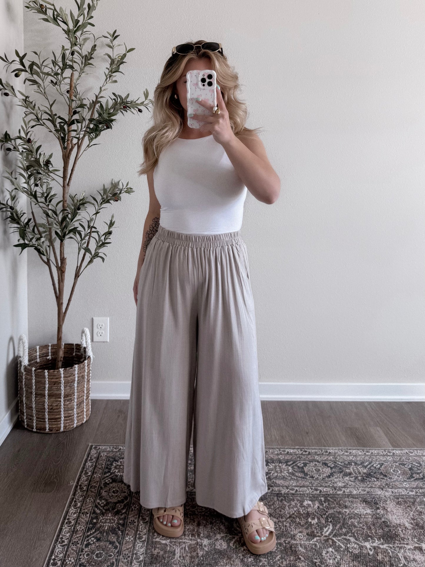 Elle Linen Wide Leg Pant / Ash Beige
