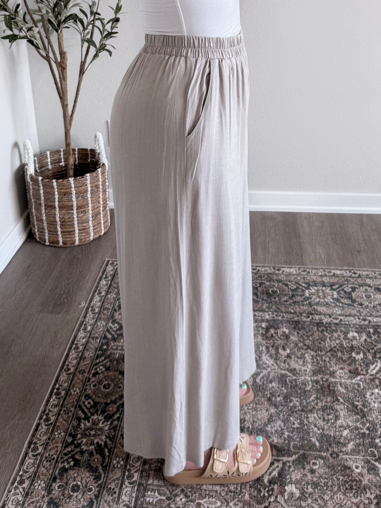 Elle Linen Wide Leg Pant / Ash Beige