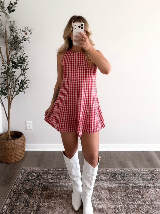 Cherry Cola Gingham Romper