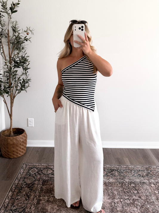 North Shore Striped One Shoulder Top