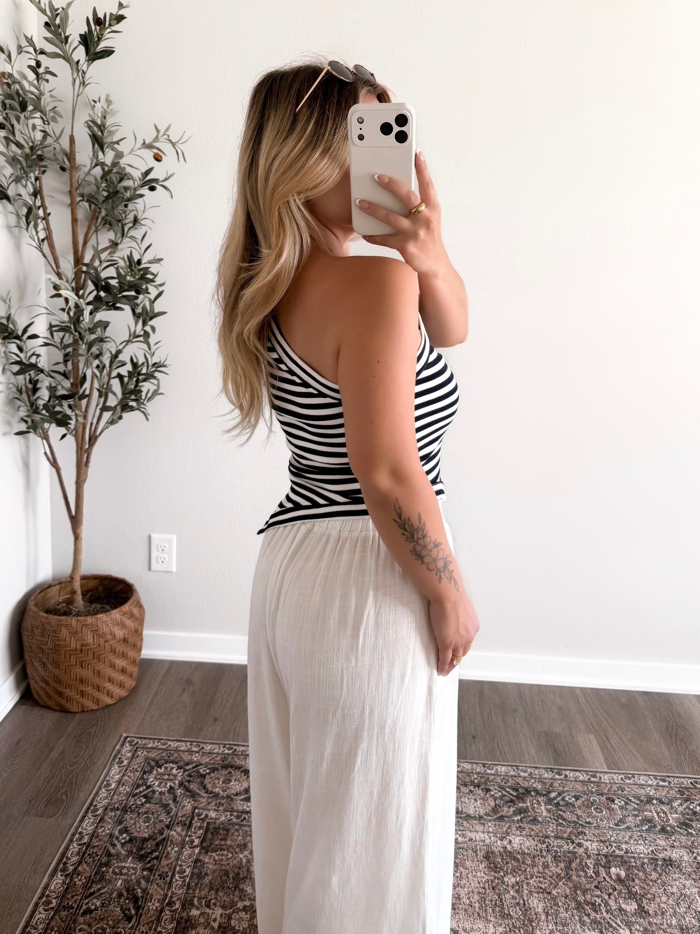 North Shore Striped One Shoulder Top