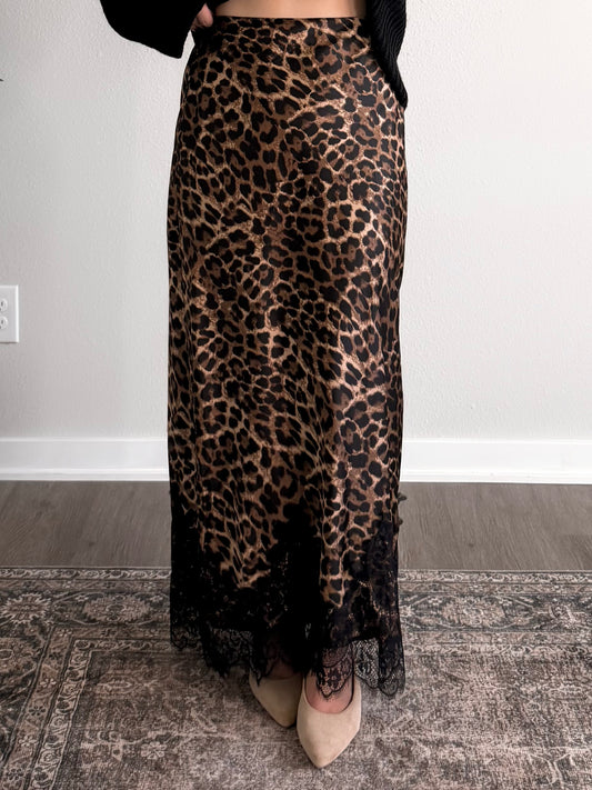 In Print Leopard Lace Maxi Skirt