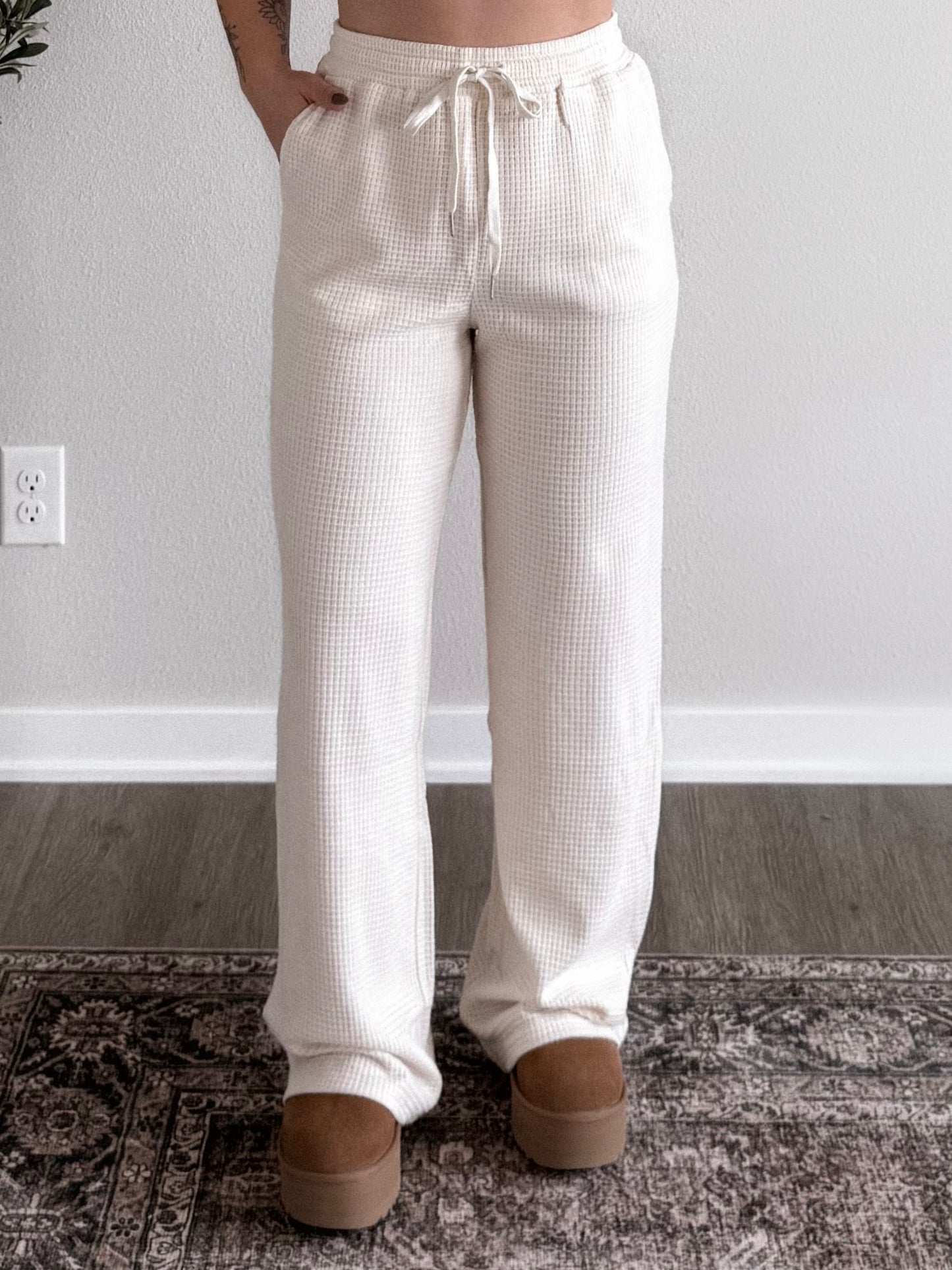Cottage Waffle Knit Lounge Pant / Cream
