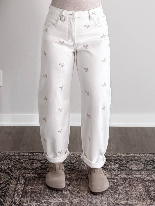 Meadow High Rise Embroidered Barrel Jean (Restocking 2.09)