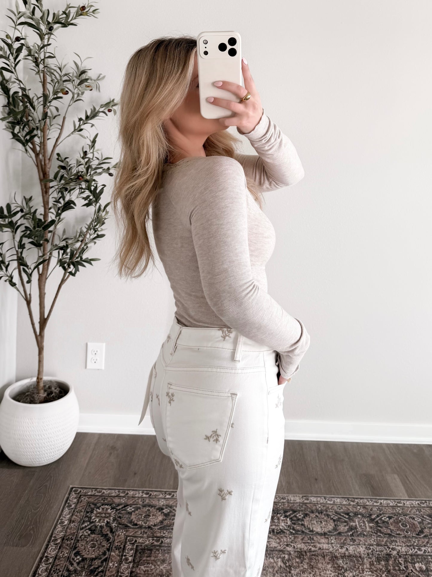 Soft Lace Trim Henley / Oat (Restocking 2.09)