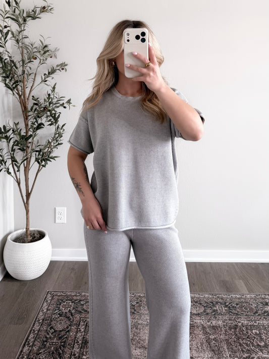 Spring Ease Ribbed Knit Set / Lt Grey