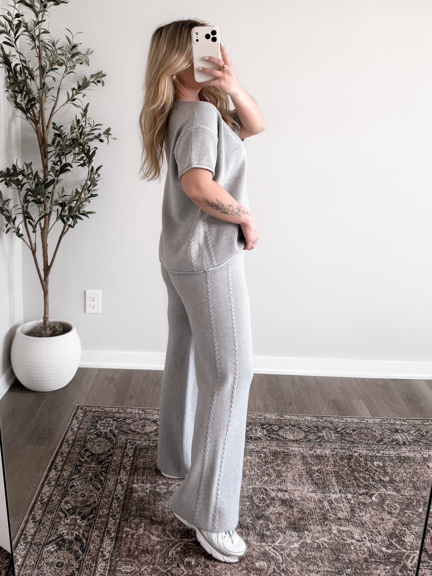 Spring Ease Ribbed Knit Set / Lt Grey