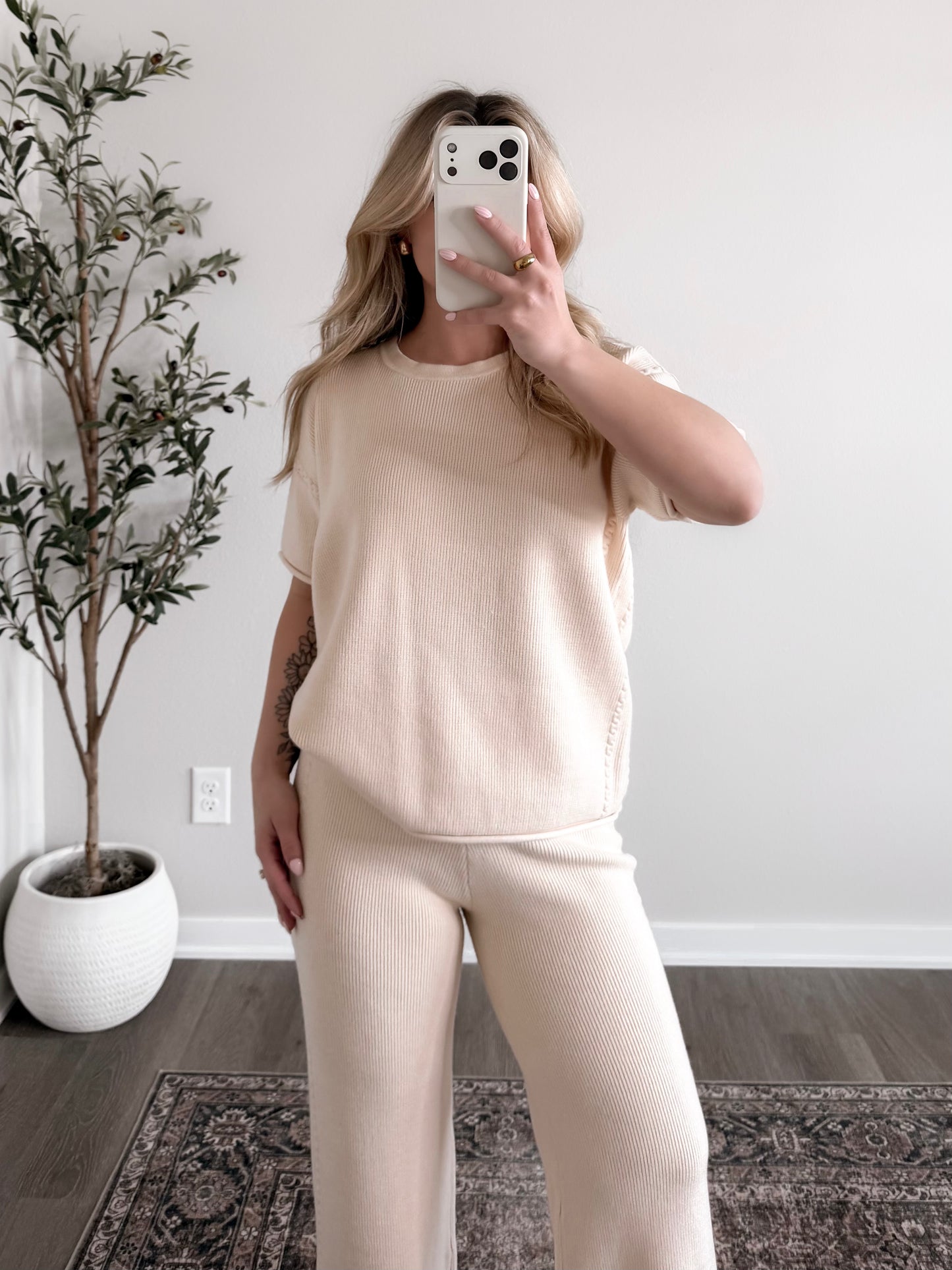 Spring Ease Ribbed Knit Set / Lt Beige