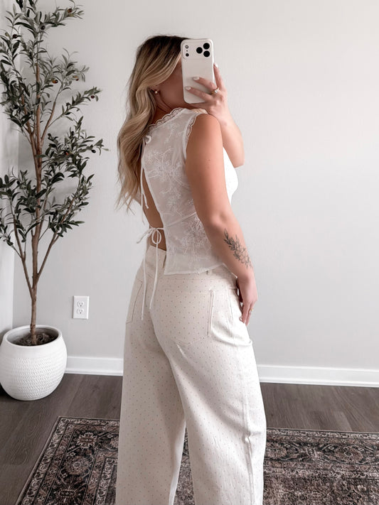 Better Off Lace Tie Back Top / White