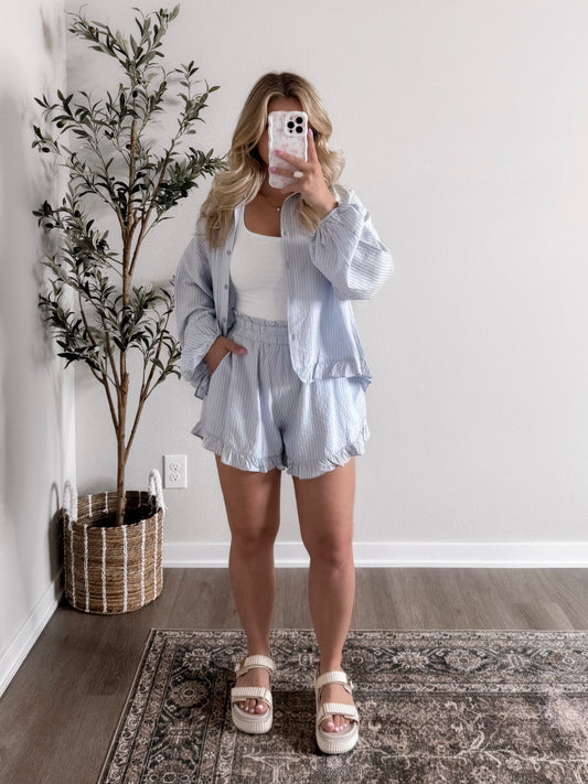Seersucker Striped Short Set Final Sale