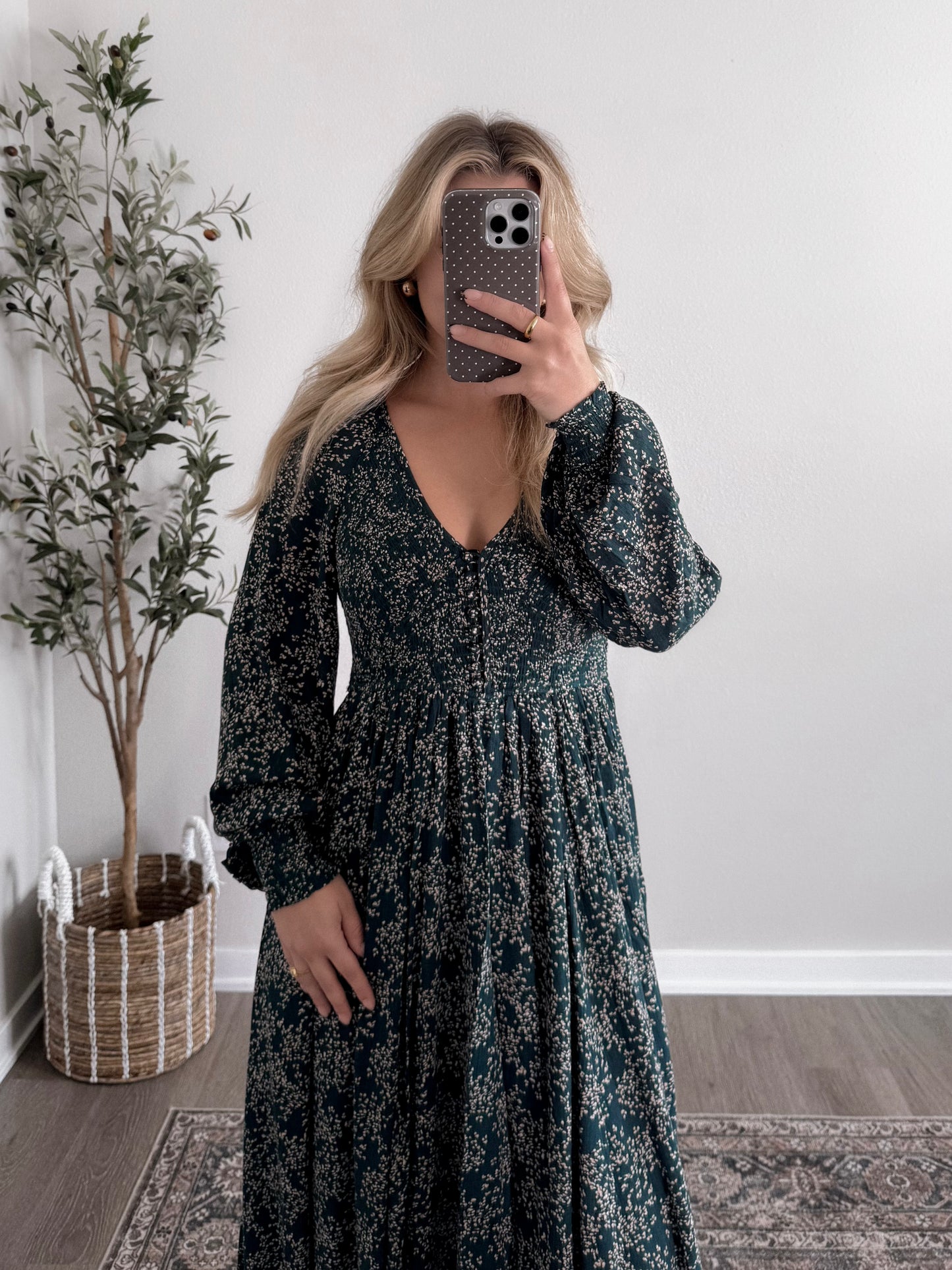 Forest Veil Smocked Maxi Dress