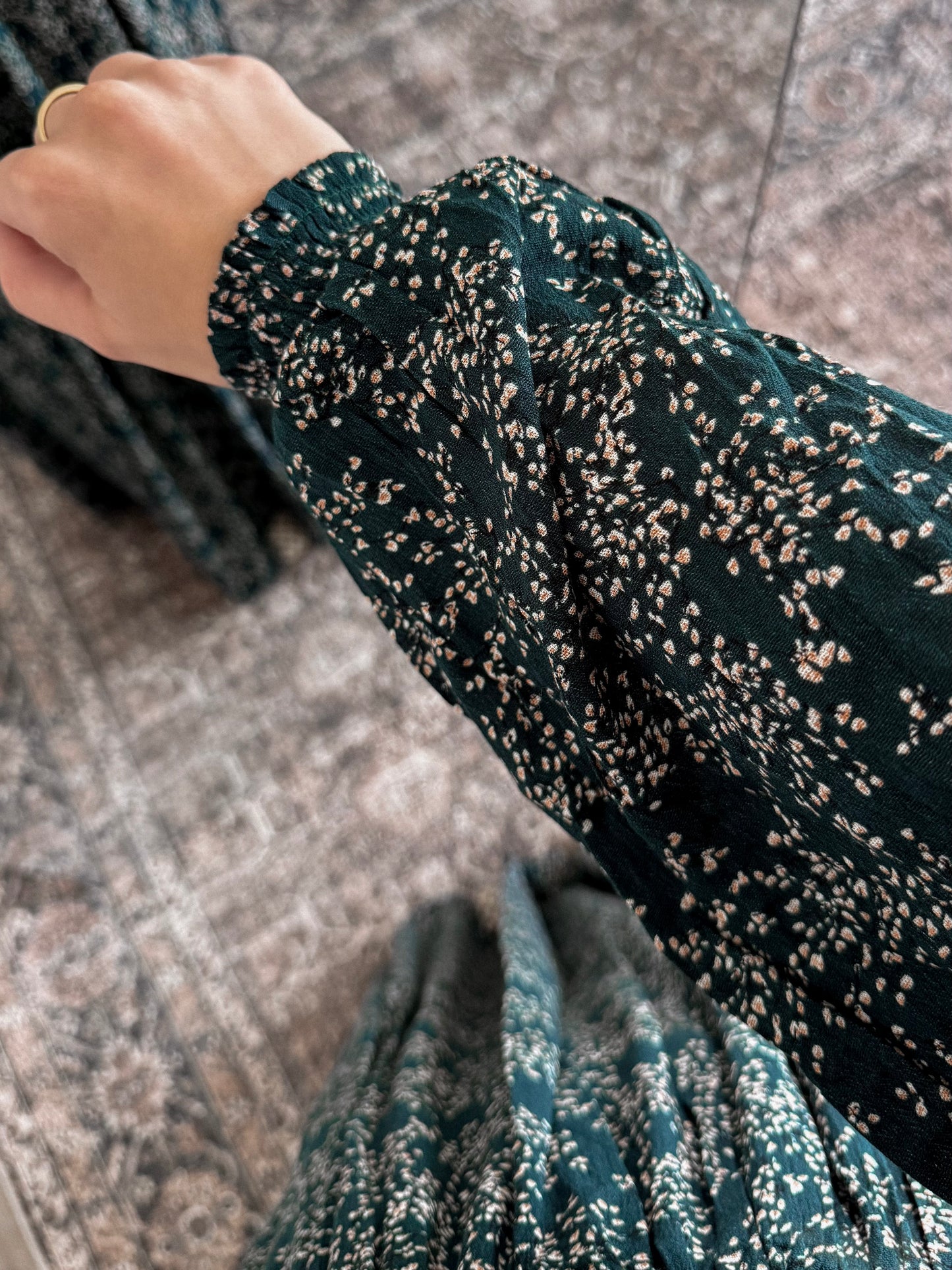 Forest Veil Smocked Maxi Dress