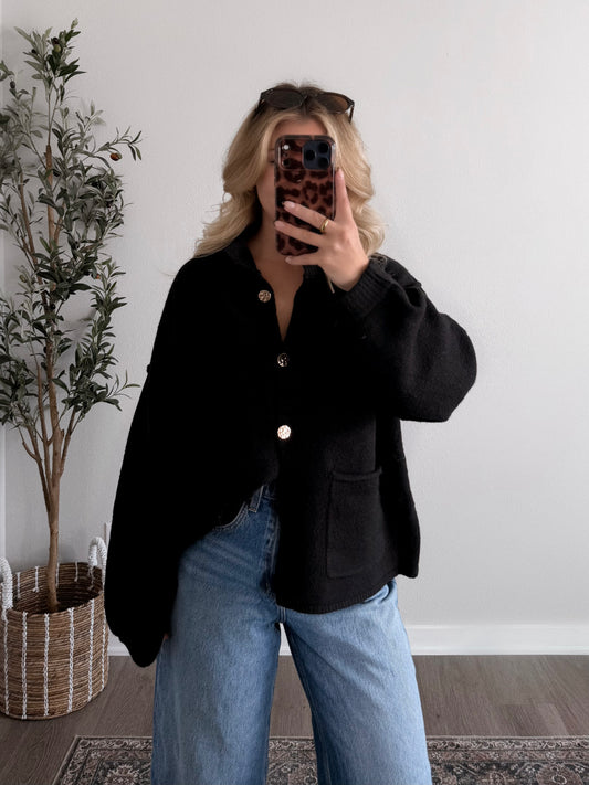 Ember Mock Neck Cardigan / Black