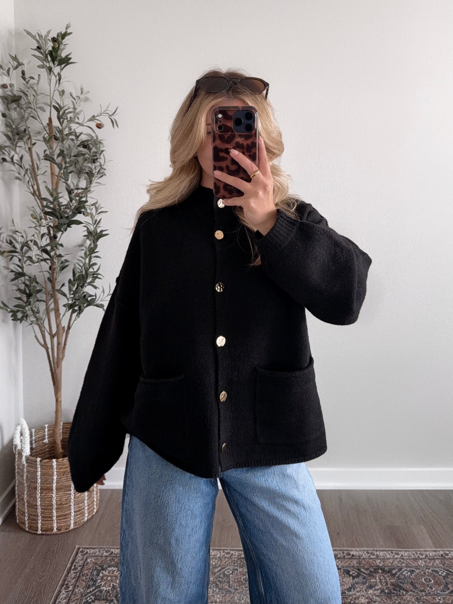 Ember Mock Neck Cardigan / Black