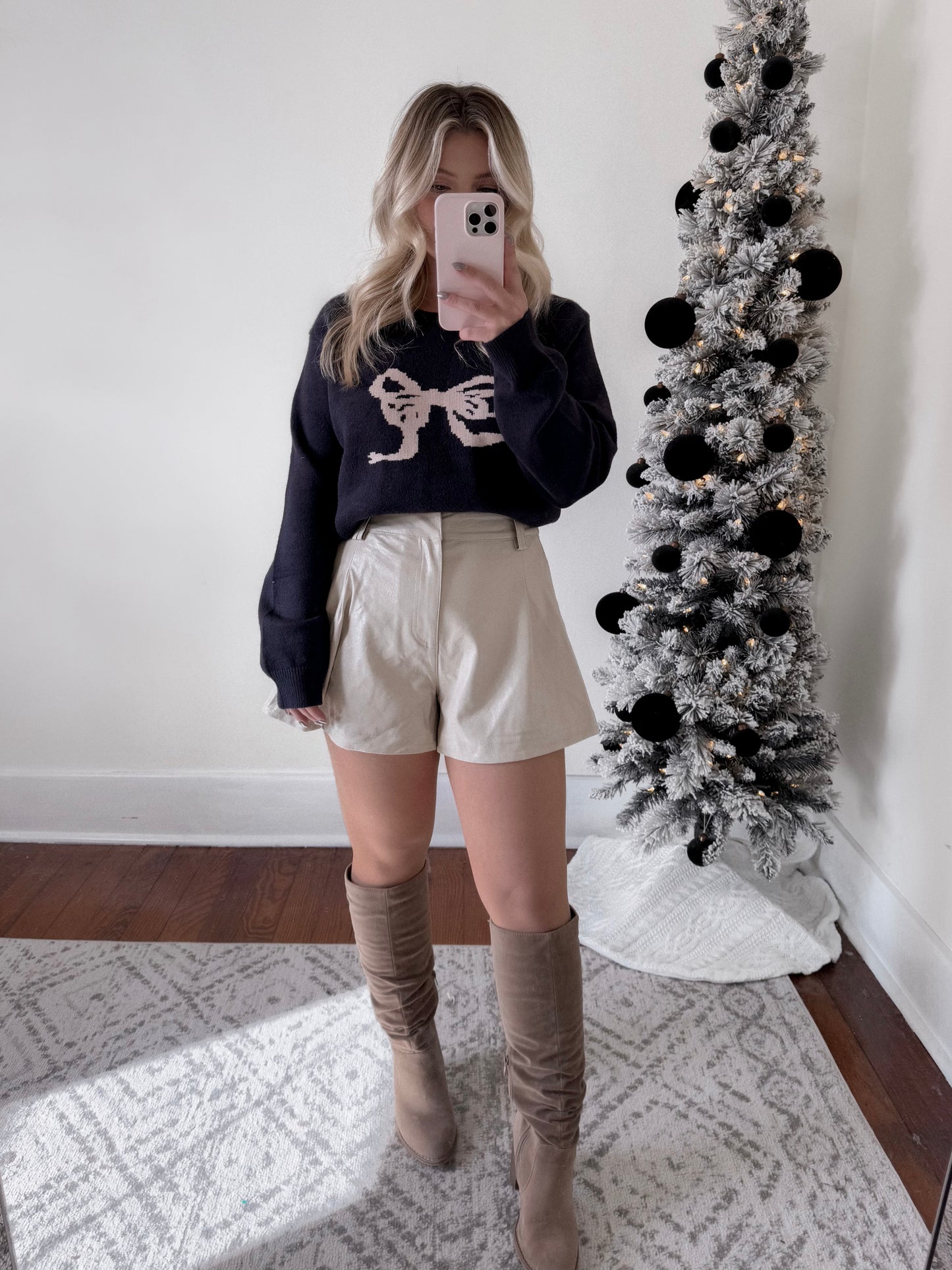 White Christmas Leather Shorts / Ecru Final Sale