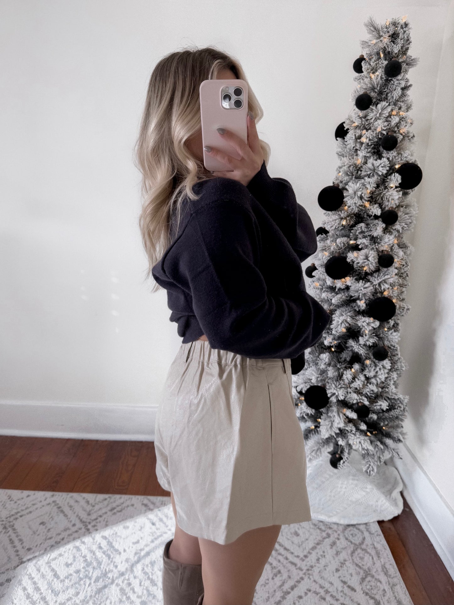 White Christmas Leather Shorts / Ecru Final Sale
