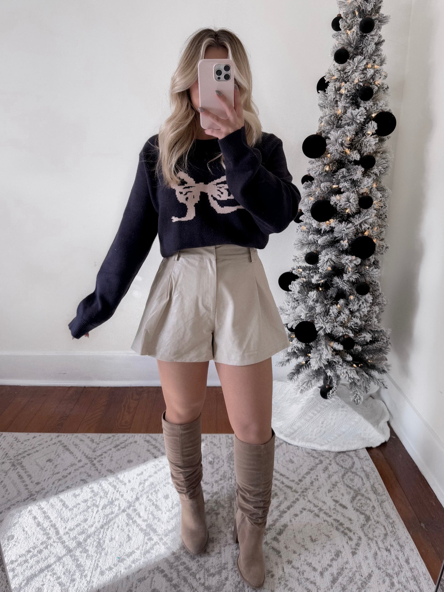 White Christmas Leather Shorts / Ecru Final Sale