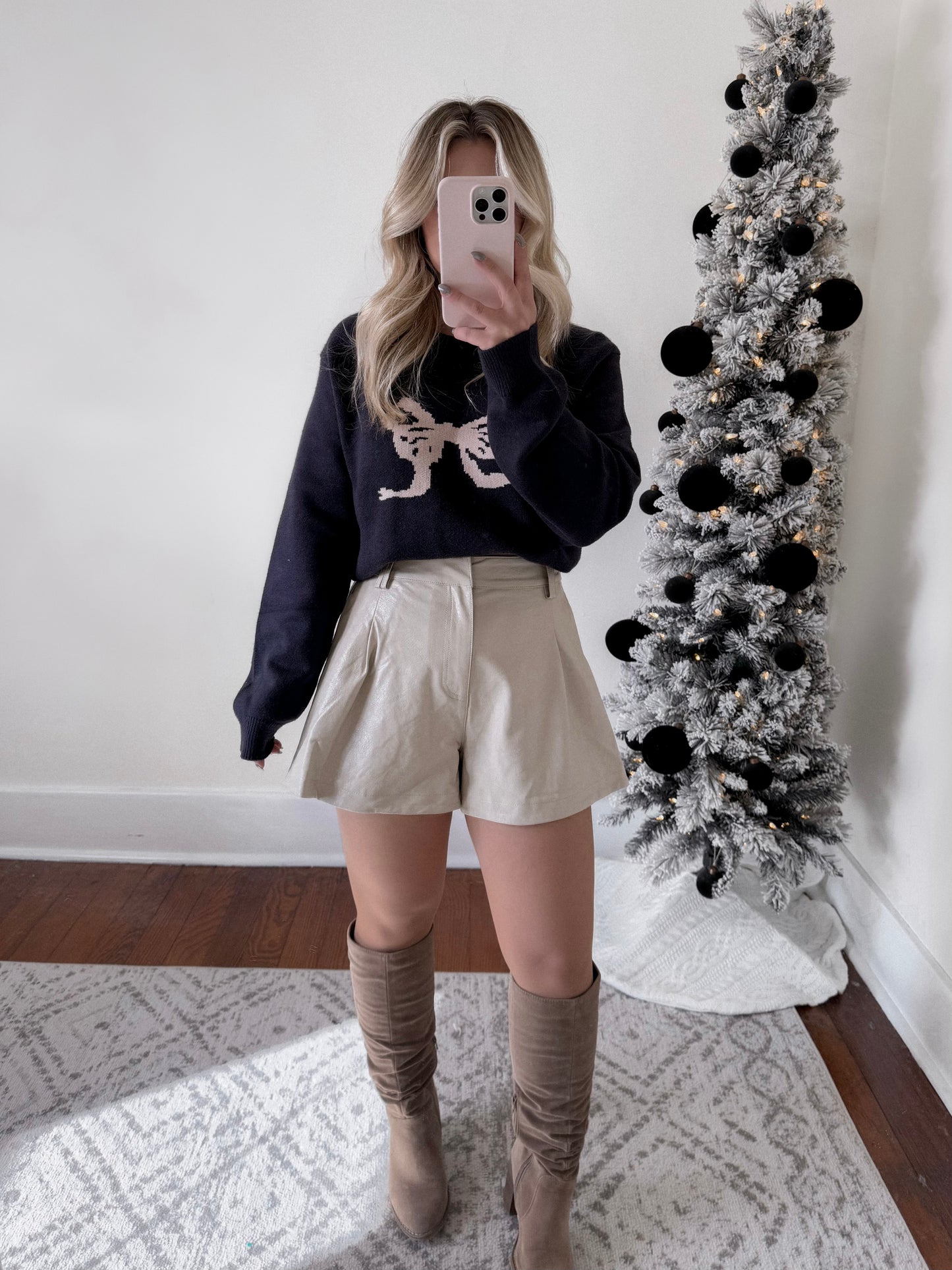 White Christmas Leather Shorts / Ecru Final Sale