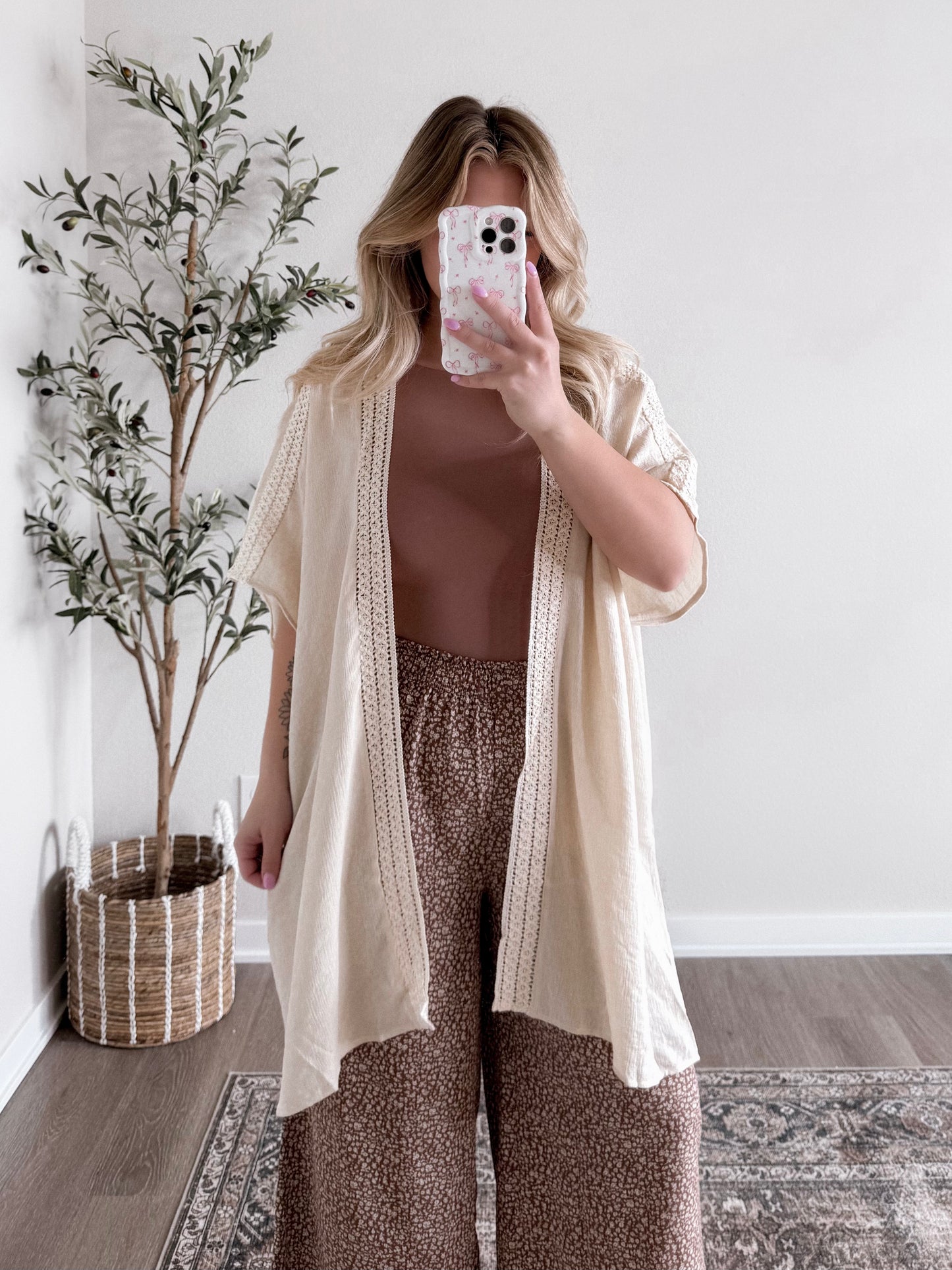 Crochet Trim Open Style Kimono Final Sale