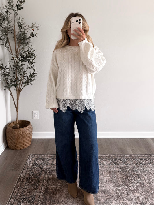 Folklore Lace Cable Knit Sweater (Restocking 8.10)