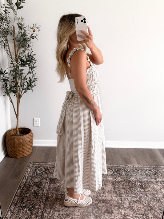 Courtyard Striped Linen Midi Dress