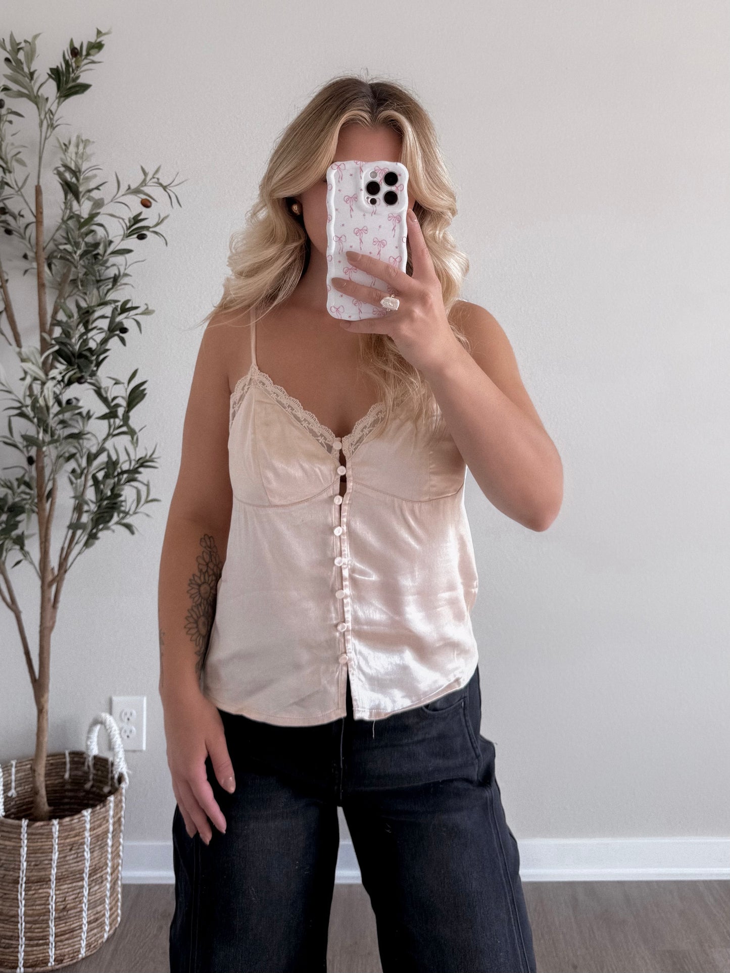 Almond Satin Lace Tank