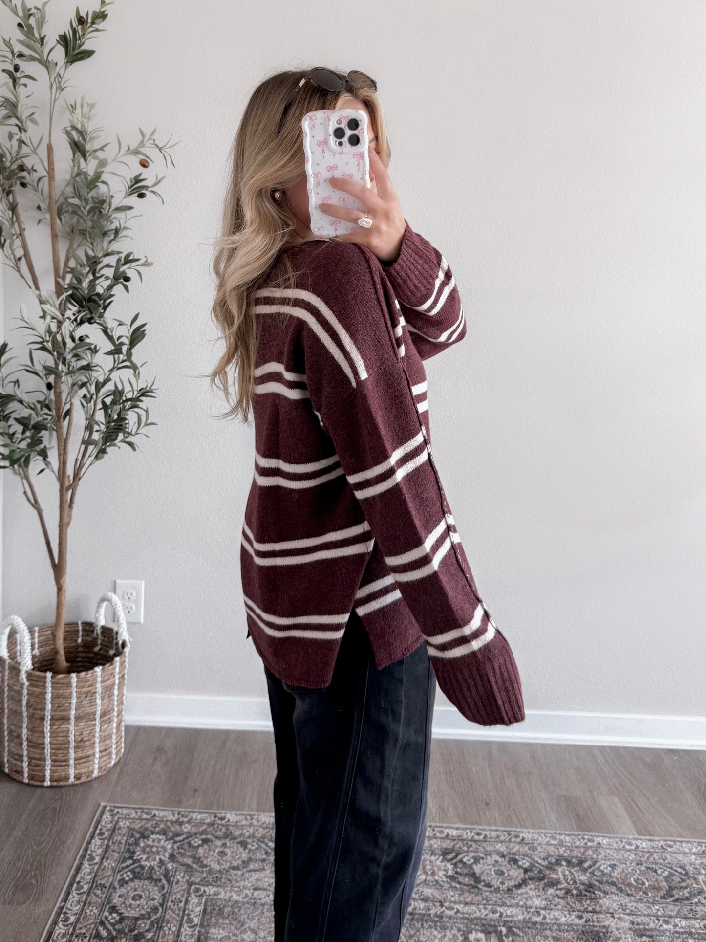 Game Day Striped Sweater / Chocolate Maroon
