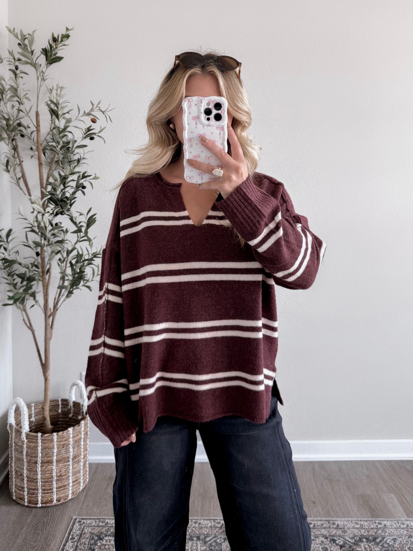 Game Day Striped Sweater / Chocolate Maroon