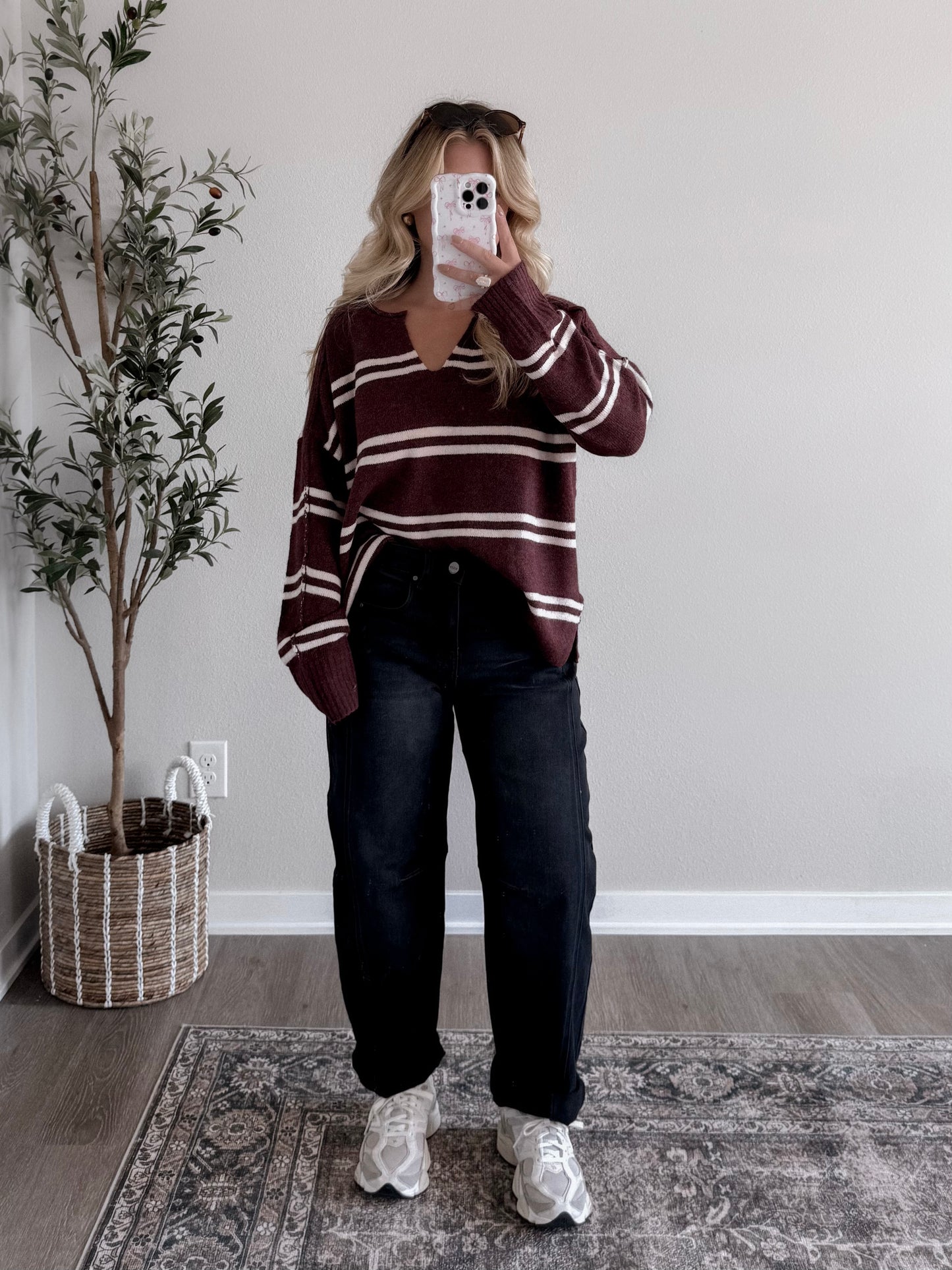 Game Day Striped Sweater / Chocolate Maroon