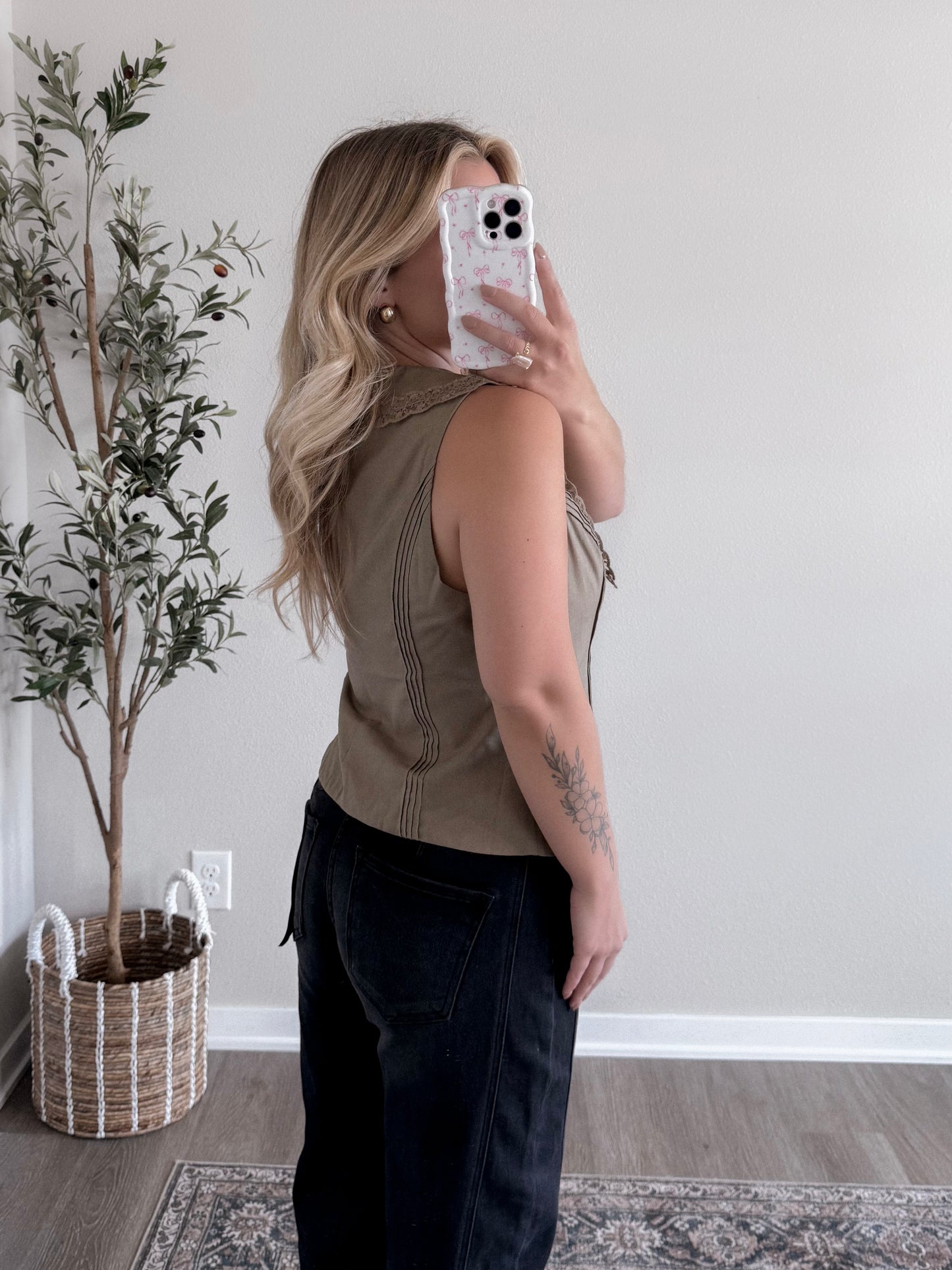 Olive Martini Collared Top