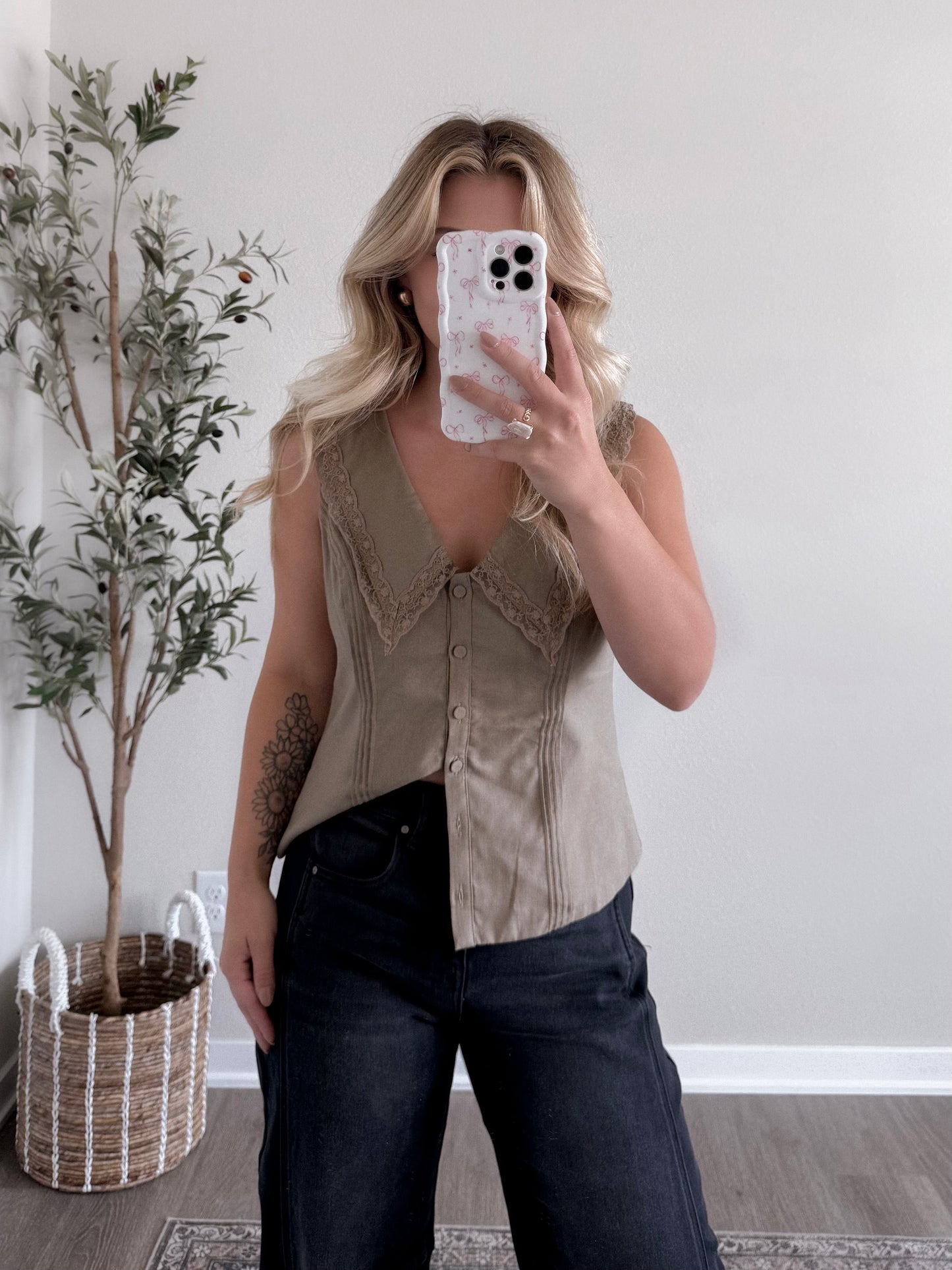 Olive Martini Collared Top