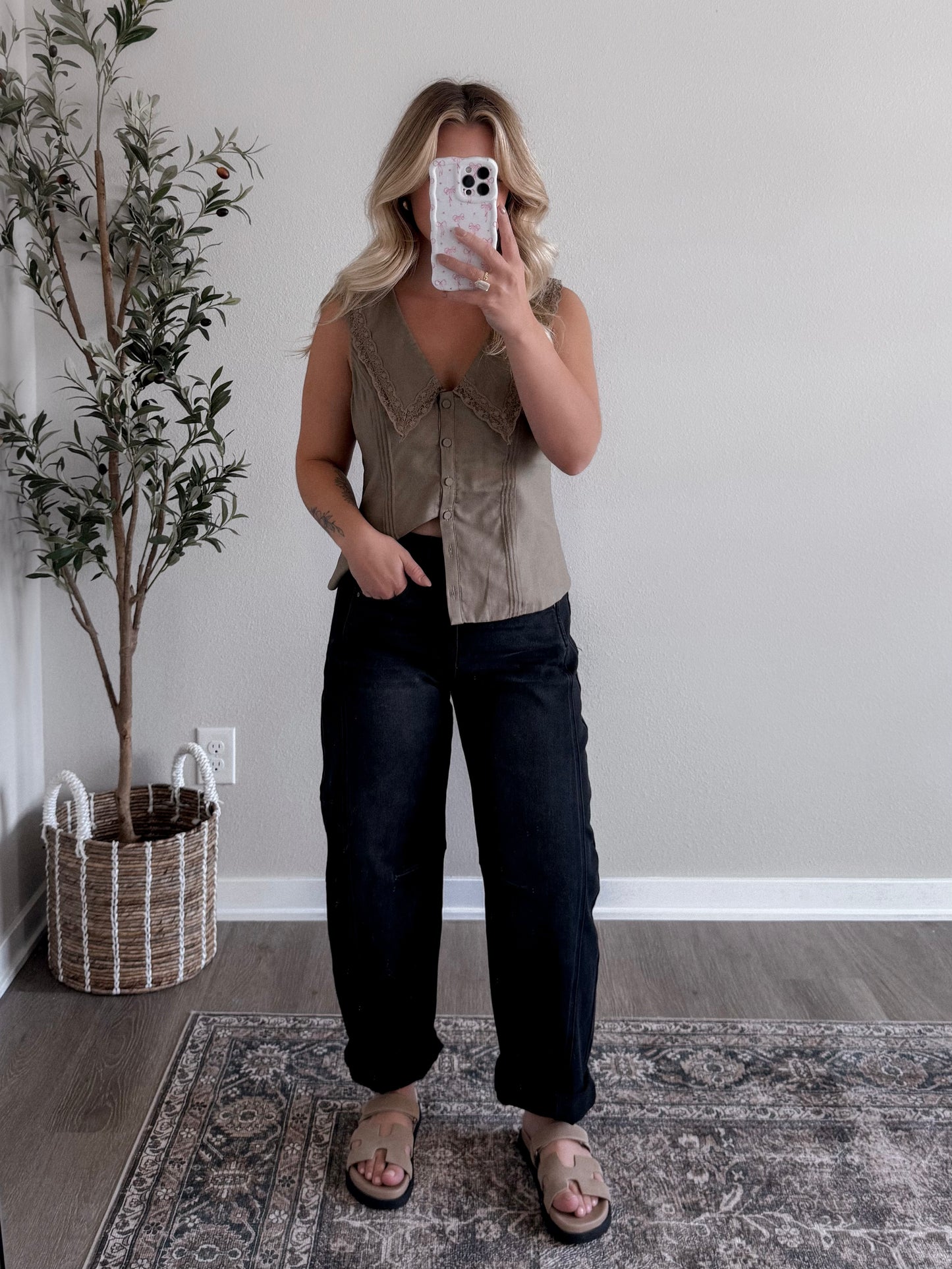 Olive Martini Collared Top