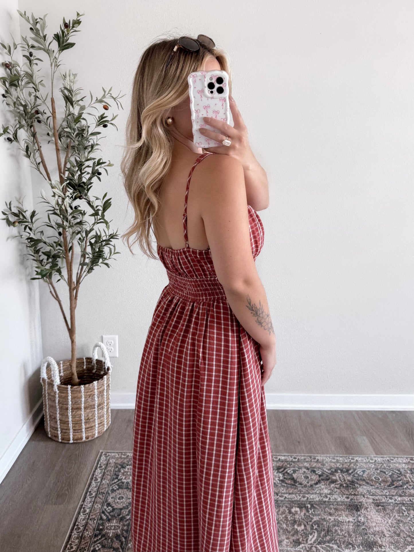 Bordeaux Muse Grid Midi Dress