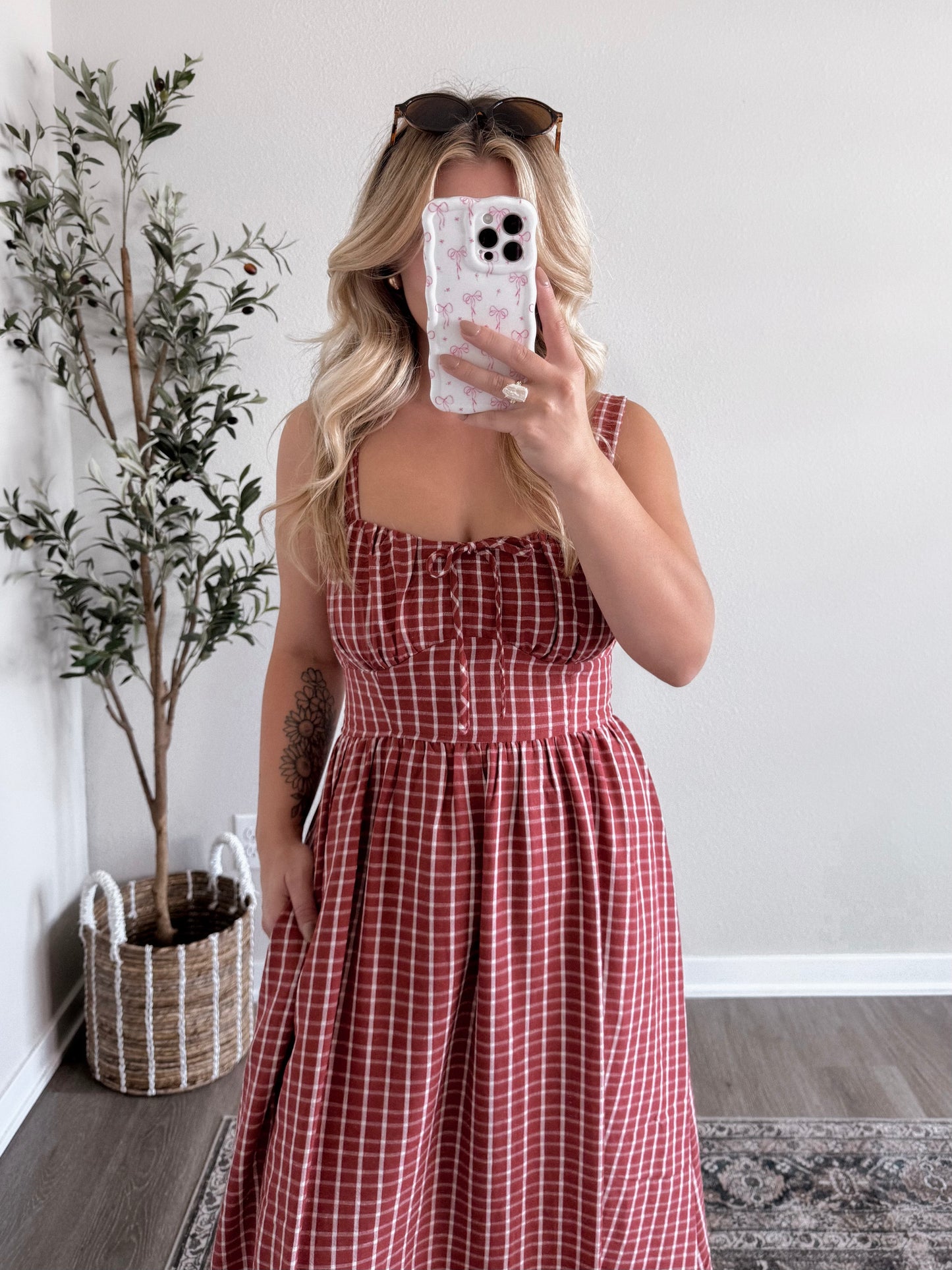 Bordeaux Muse Grid Midi Dress