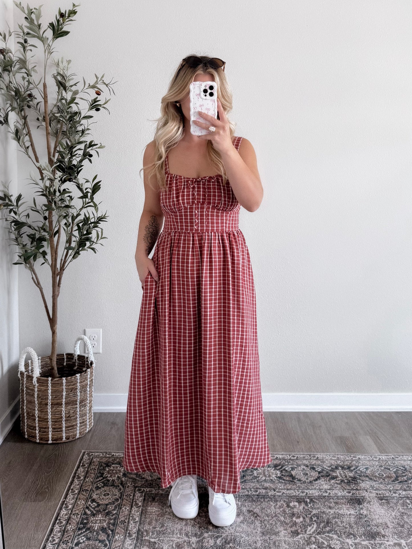 Bordeaux Muse Grid Midi Dress