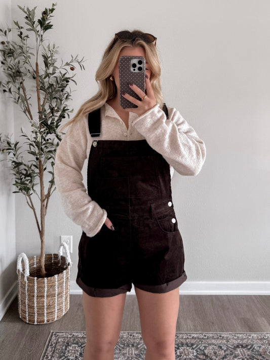 Cozy Bear Corduroy Overalls / Espresso