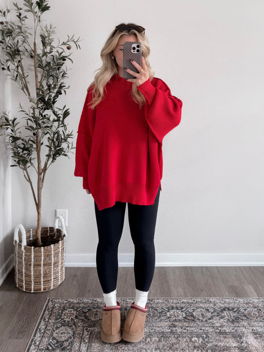 Comfort Ribbed Oversized Sweater / Husker Red