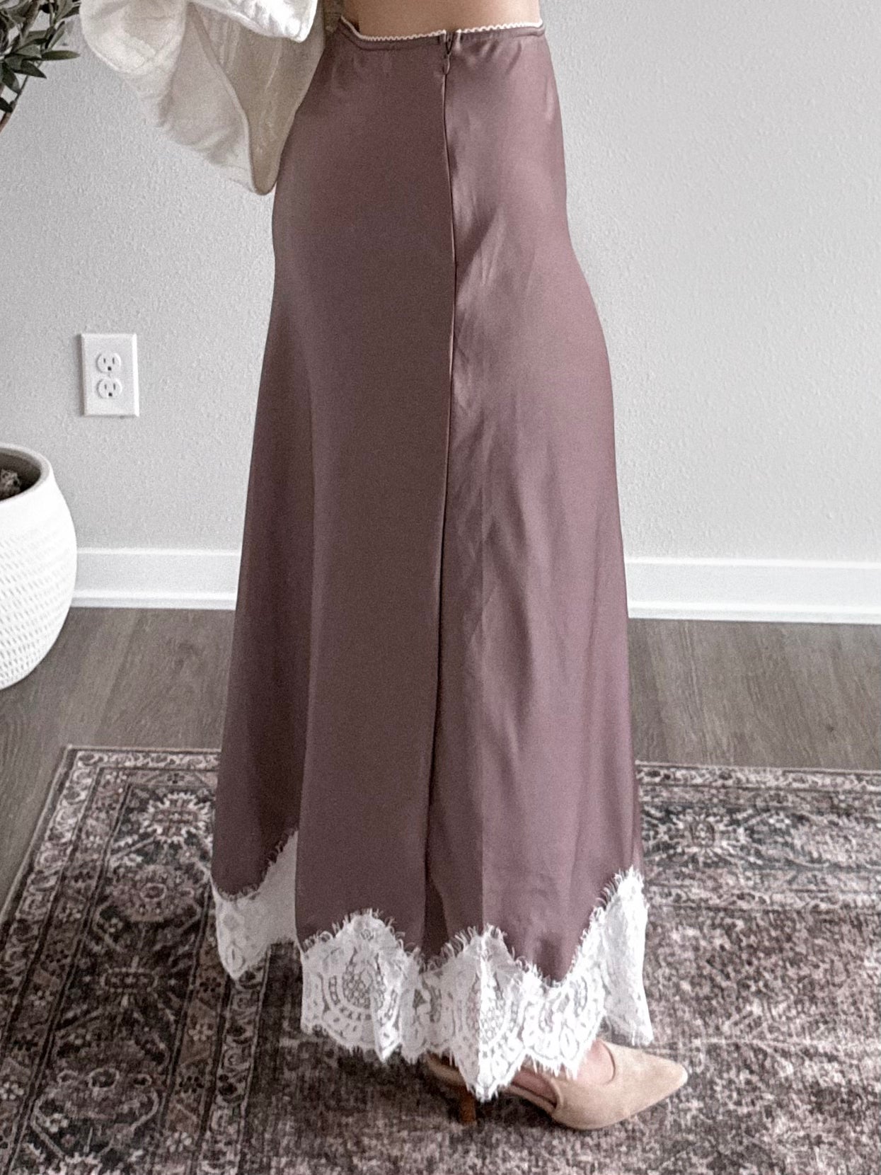 Allure Satin Lace Midi Skirt