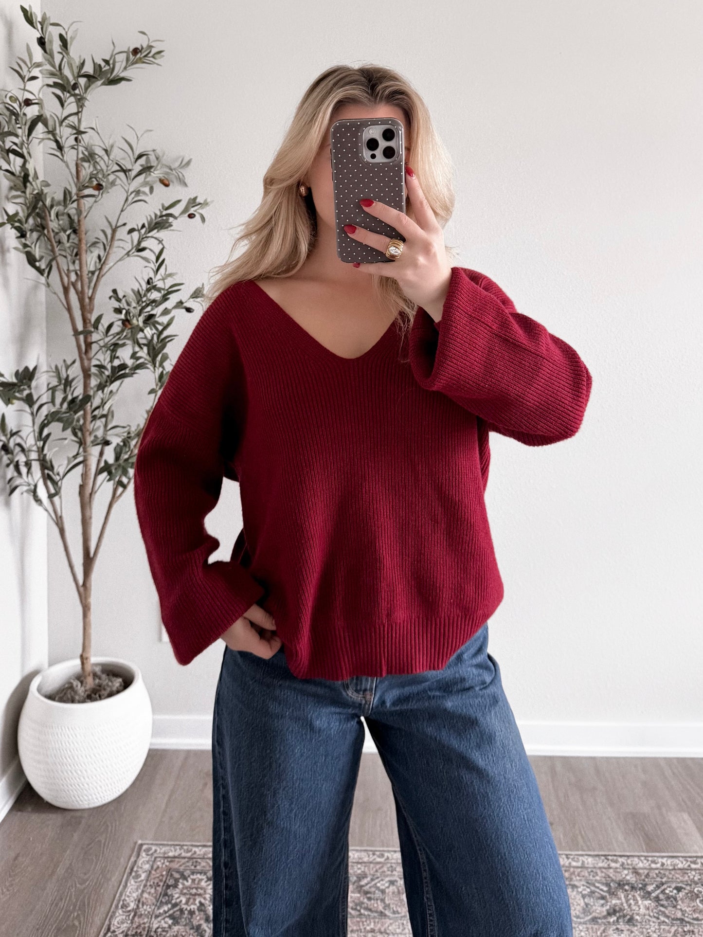 Ribbon Knit Sweater / Burgundy