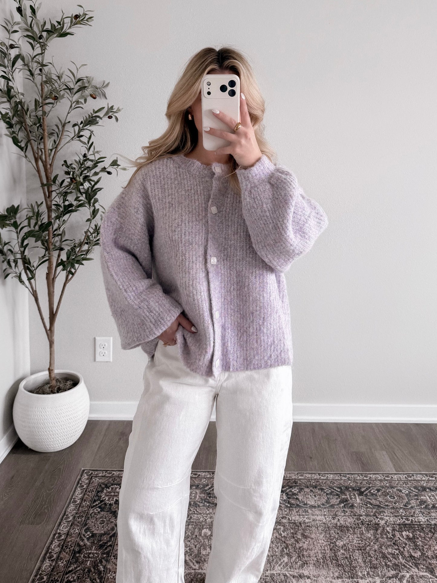 Honey Cove Button Down Sweater / Lilac
