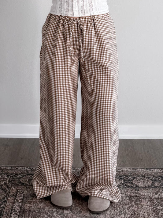 Afternoon Gingham Lounge Pant / Brown (Tall Friendly)