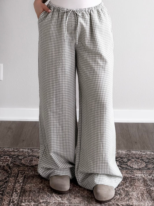Afternoon Gingham Lounge Pant / Sage (Tall Friendly)