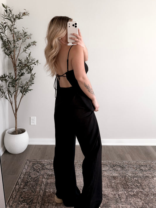 Coastal Night Linen Jumpsuit / Black (Restocking 3.16)