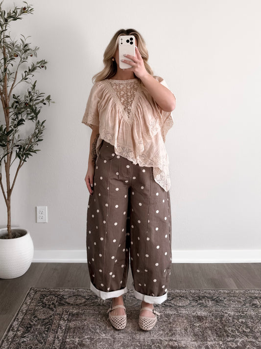 Spotted High Rise Barrel Jean / Cocoa