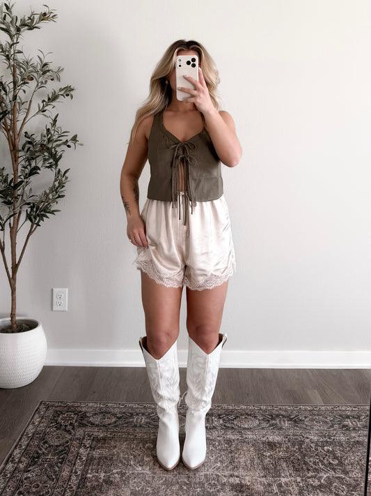 Fallen Front Tie Top / Olive