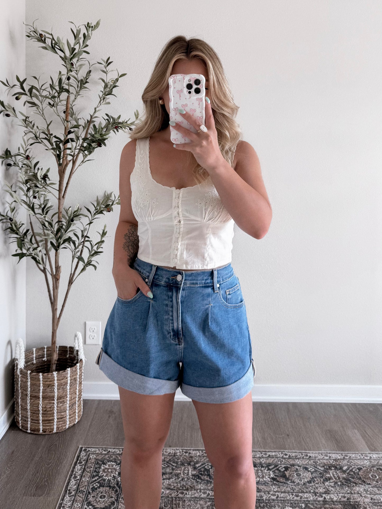 Davis High Waisted Stretch Denim Shorts