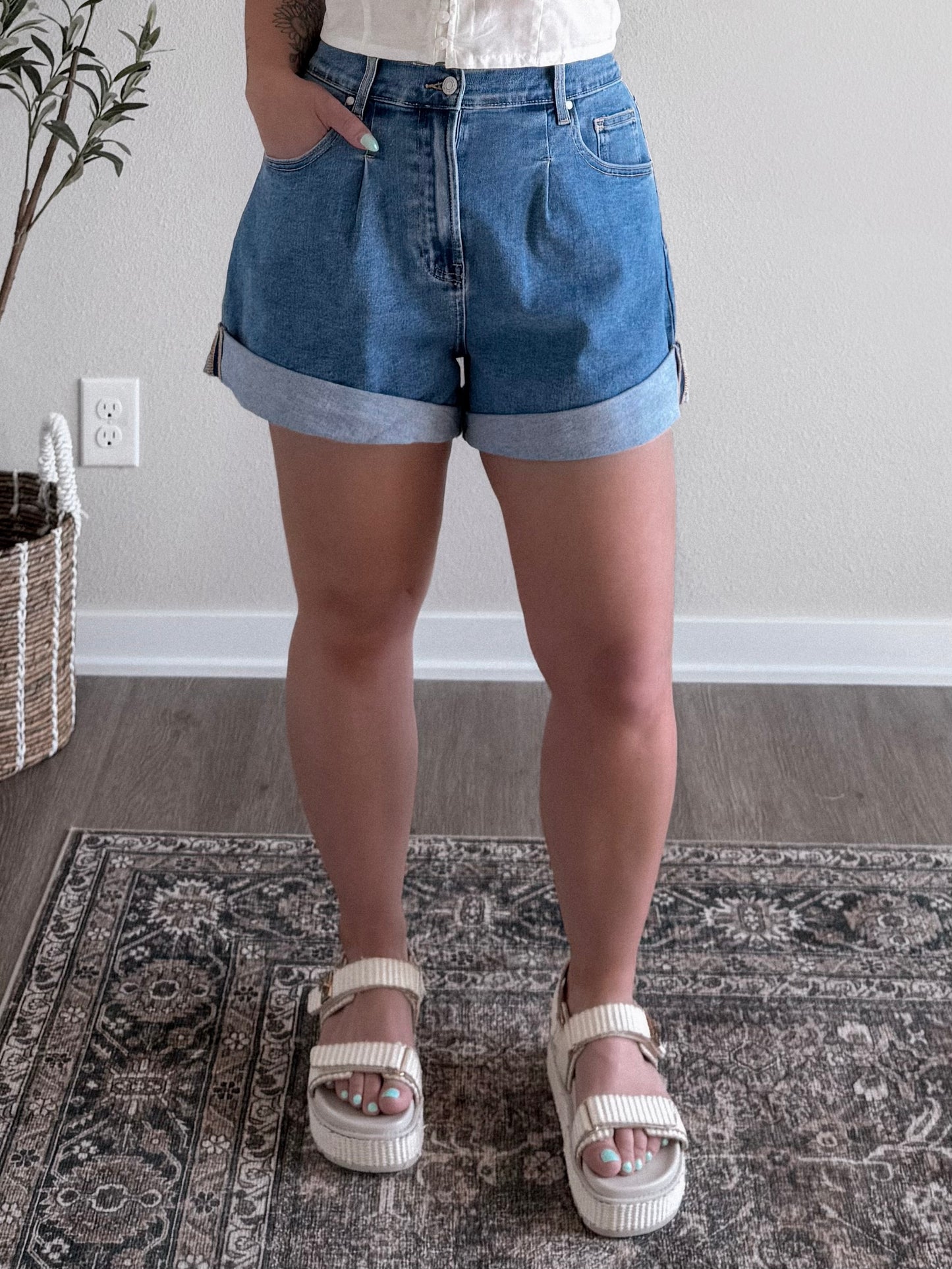 Davis High Waisted Stretch Denim Shorts