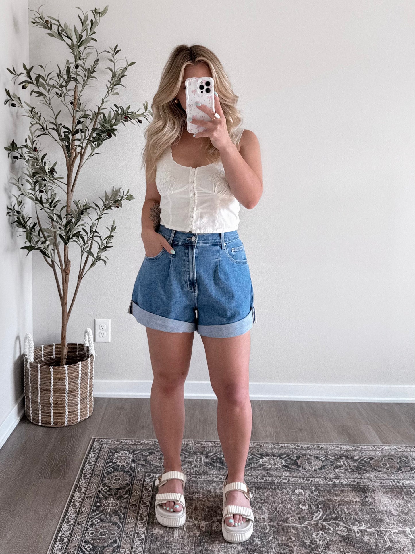 Davis High Waisted Stretch Denim Shorts