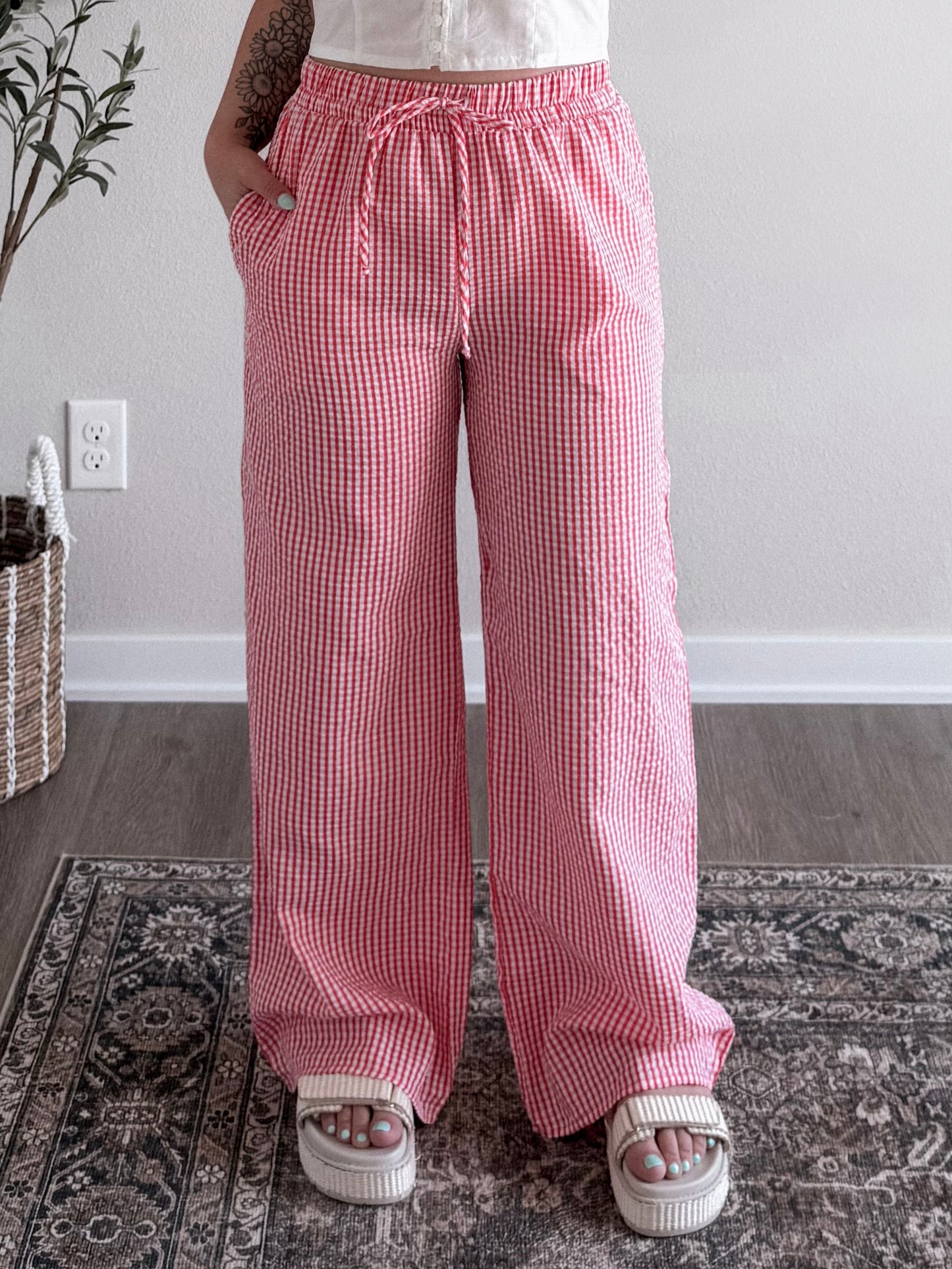 Gingham Casual Boxer Pant / Red