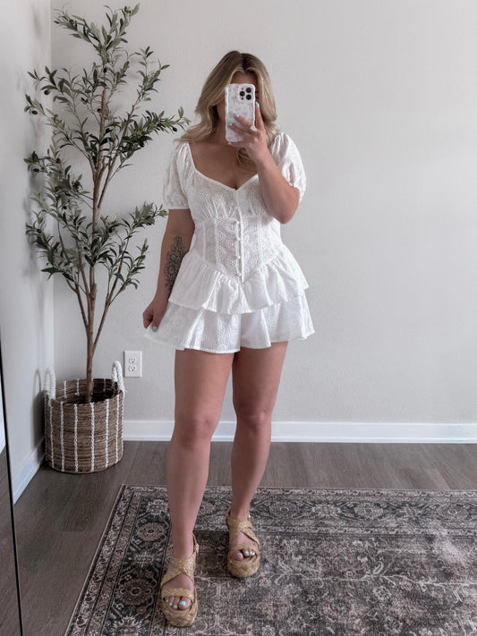 Elizabeth White Eyelet Romper Final Sale